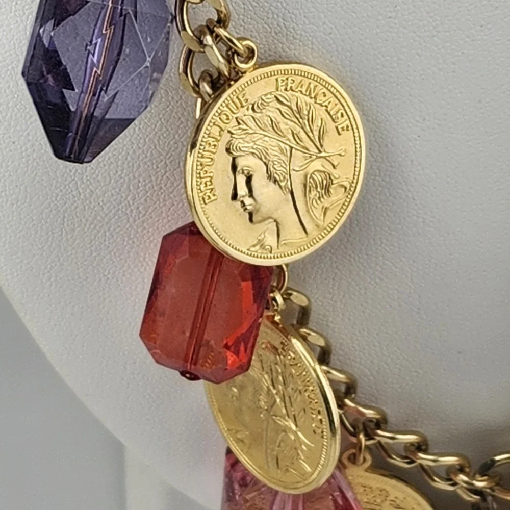 Vintage Joans Collectables Coin And‎ Acrylic Bead Necklace
